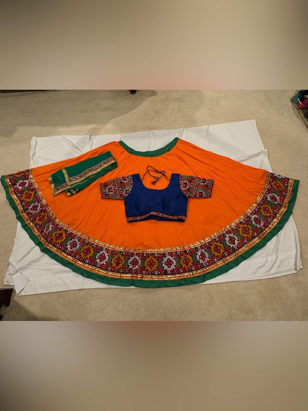 Traditional Orange and Blue Embroidered Women's Choli Set